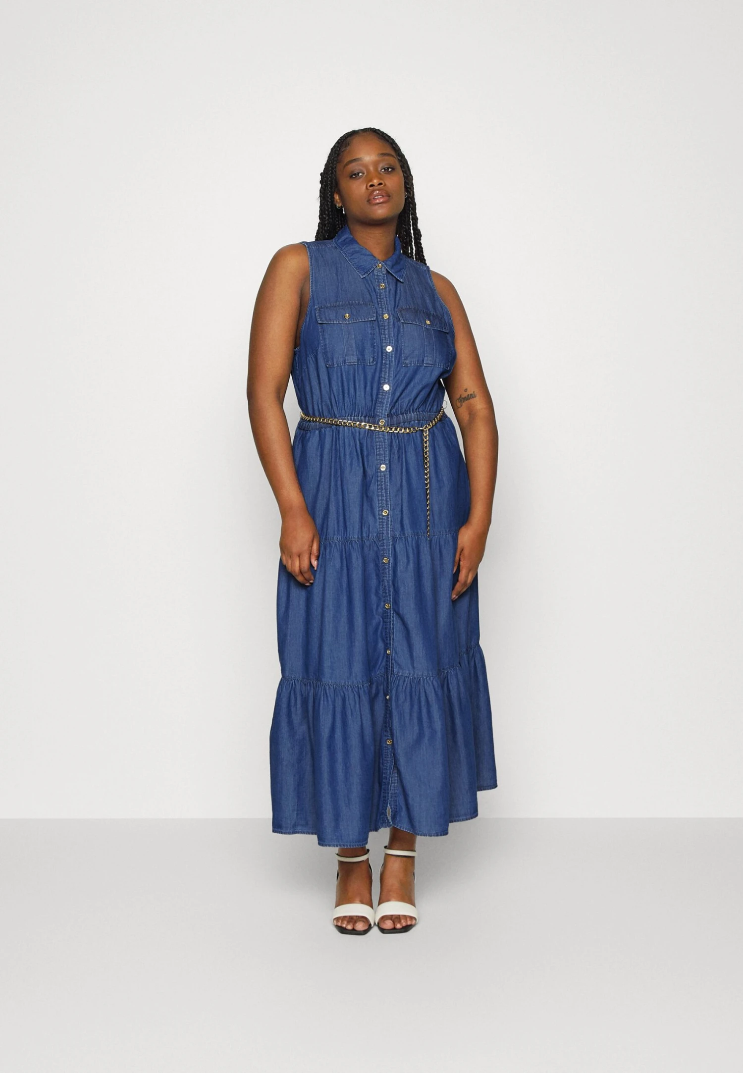 MICHAEL Michael Kors Chambray Tiered Ankle - Blousejurk - Blue 3 MICHAEL Michael Kors Chambray Tiered Ankle - Blousejurk - Blue
