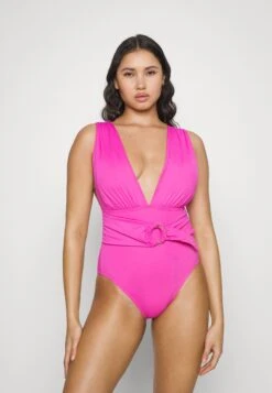 MICHAEL Michael Kors Iconic Solids Belted Surplice Plunge Onepiece - Badpak - Cerise