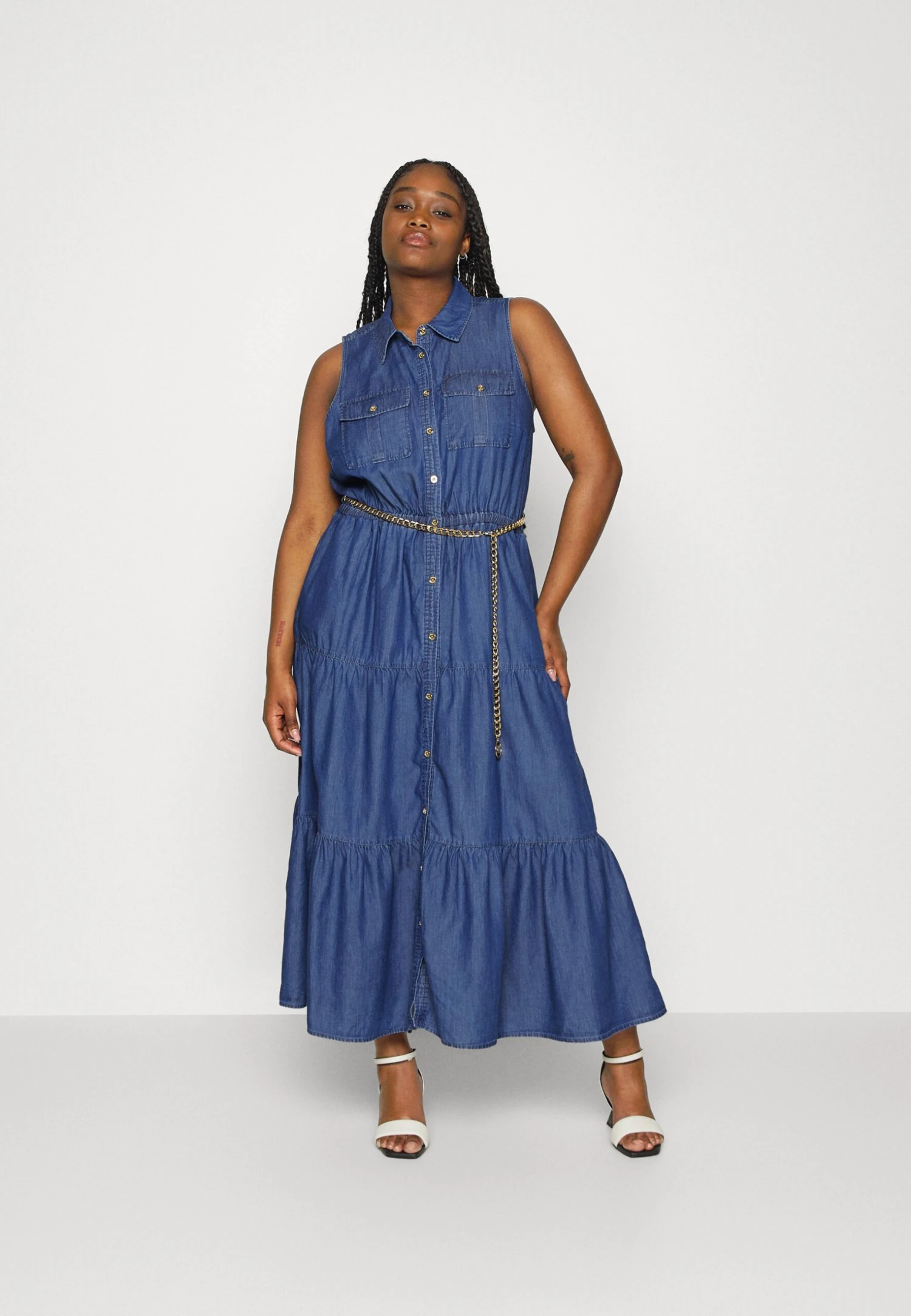 MICHAEL Michael Kors Chambray Tiered Ankle - Blousejurk - Blue 4 MICHAEL Michael Kors Chambray Tiered Ankle - Blousejurk - Blue - Afbeelding 2